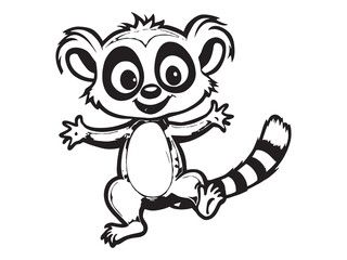 Minimalist Lemur Black Line Drawing