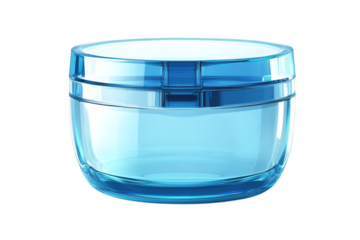 An elegant container in a beautiful cool blue hue evoking luxury and freshness for creams with on transparent background