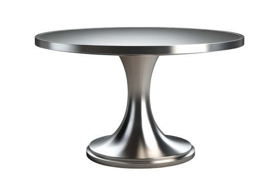 An elegant round metal table with a polished futuristic design evoking modern sophistication on transparent background