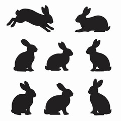 Rabbit silhouettes, animal poses, simple easter concept