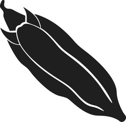 Okra silhouette elongated vegetable pod with ridged body and tapered ends symbolizing nutrition and natural farming