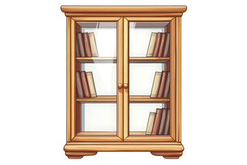 A vintage wooden bookcase filled with well loved leather bound books whispering tales of past on transparent background