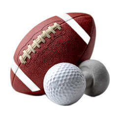 Detailed Close-Up of a Classic Leather Football and a White Golf Ball on a Crisp Background for Sports Imagery