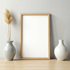 Empty wooden frame with visible texture, ready for artwork, still life, picture