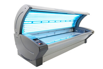 modern-tanning-bed-emitting-bright-blue-light- isolated on white background, png, ai generated