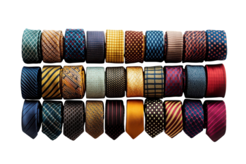 A symphony of silk and style a colorful collection of meticulously arranged neckties ready to on transparent background
