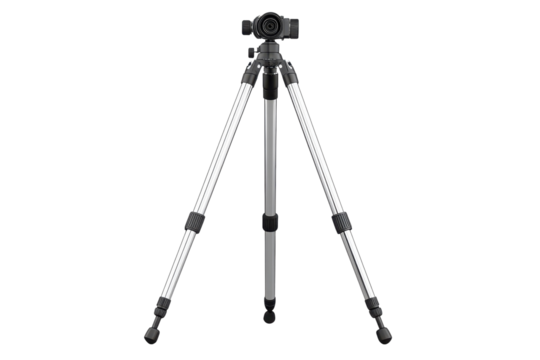 A sturdy silver tripod poised for action ready to capture life s precious moments in on transparent background