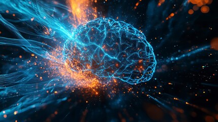 Abstract glowing brain with energy streams.