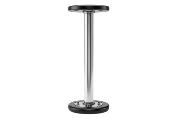A sleek polished metal stand reminiscent of minimalist art stands alone in the dark ready to on transparent background