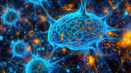 Microscopic view of neurons and synapses, intricate network of neural connections.