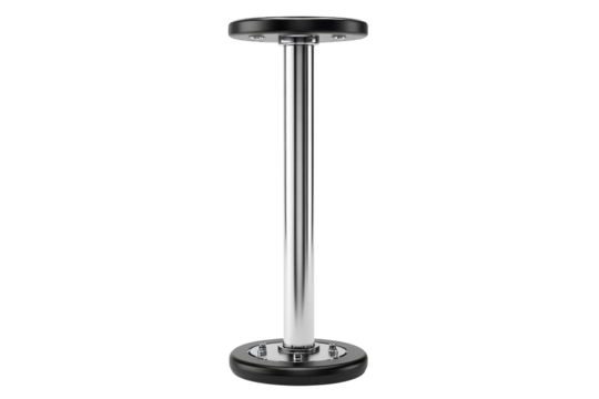 A sleek polished metal stand reminiscent of minimalist art stands alone in the dark ready to on transparent background