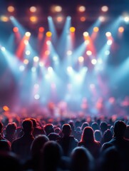 Audience in front of vibrant stage lights with a blurred backdrop
