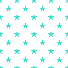Turquoise stars seamless pattern on white background in bright blue-green grid