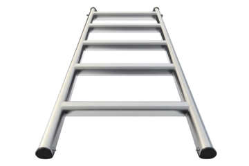 A shiny metal ladder reaching upwards in a metaphor for growth aspiration and upward mobility on transparent background