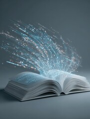 Obraz na płótnie Canvas An open book with pages turning into digital data streams, representing the integration of technology and education in AI educational tools.