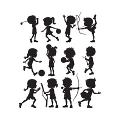 Stylized silhouettes of happy children. On white background