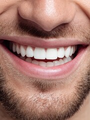 Fototapeta premium White smile of young man showing healthy tooth and mouth dentistry in dental care background happy face with clean whitening cheerful beauty laughter perfect fresh oral health handsome guy in clinic