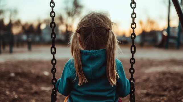A young girl swings alone at sunset, capturing a nostalgic and peaceful moment that reflects freedom, innocence, and the simple joys of childhood in nature.