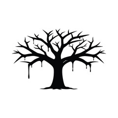 Silhouette Illustration of a Bare Tree with Dripping Sap