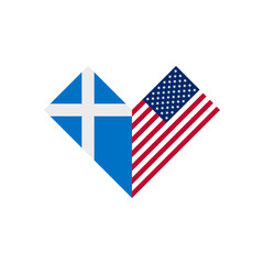 friendship concept. heart shape icon of scotland and american flags. vector illustration isolated on white background