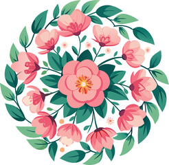 Obraz premium Flower vector illustration featuring pink blossoms in a circular arrangement showcasing floral design. Modern botanical poster.