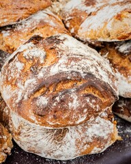 Freshly baked rustic bread loaves.