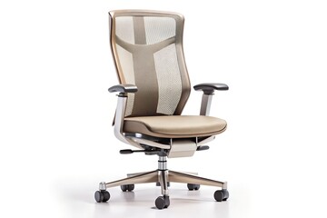 Modern beige mesh office chair with adjustable arms