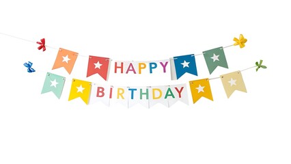 Obraz premium Colorful happy birthday bunting banner with stars on a white background for celebration