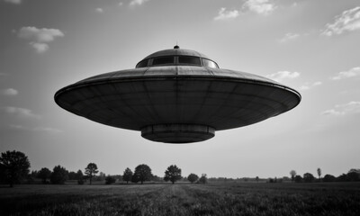 A Black and White, Grainy Photo of a Supposed UFO, 1950s Style
