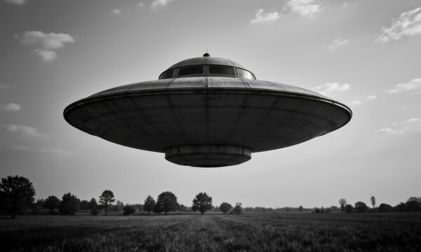A Black and White, Grainy Photo of a Supposed UFO, 1950s Style