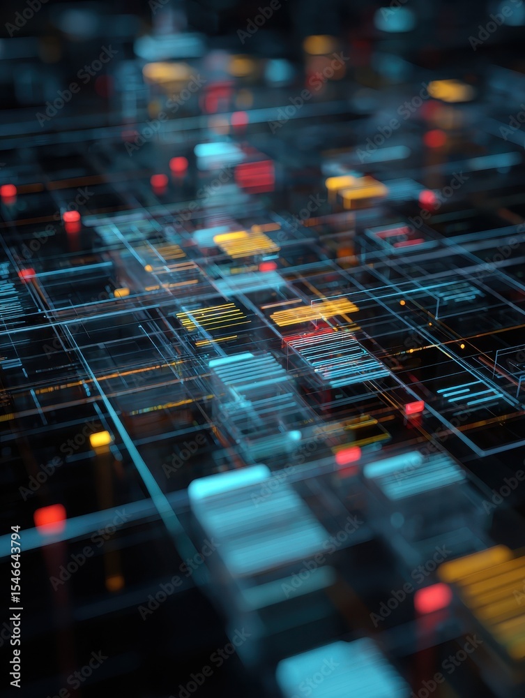 Poster abstract network grid with files and folders, futuristic software interface, digital document manage