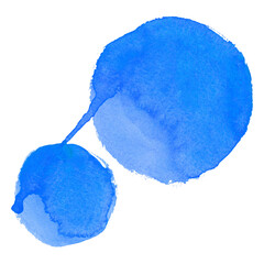 Round blue watercolor frame, circle shape form isolated on white background. Handmade technique