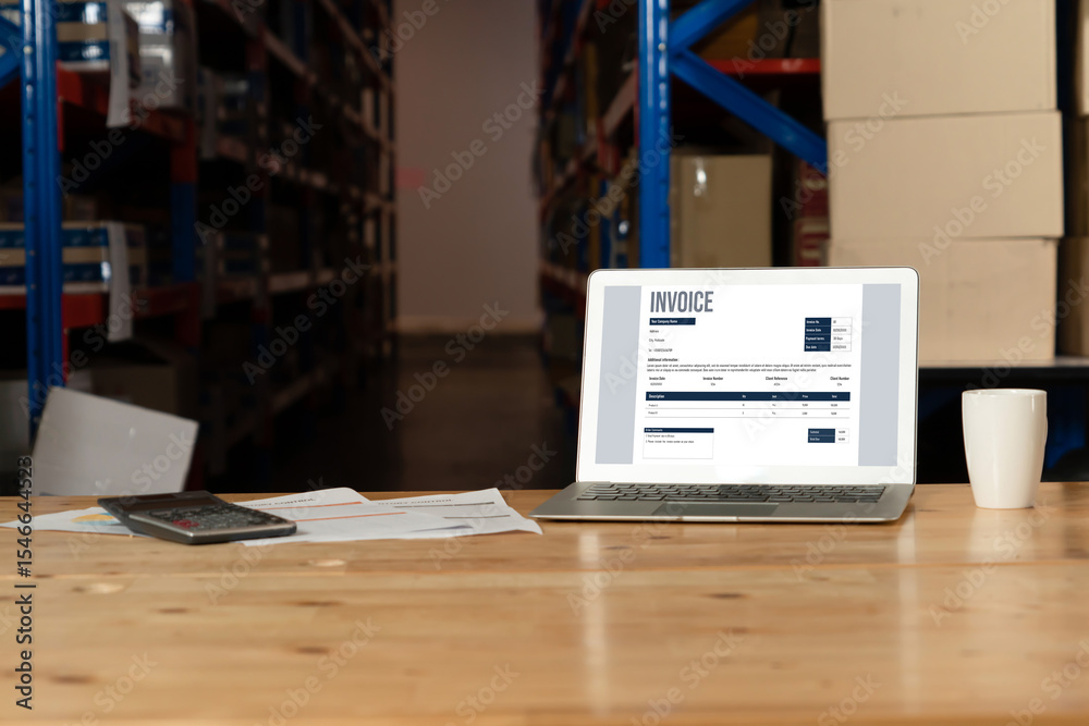 Aufkleber invoice on computer screen from accounting application. computer program for financial and budget of