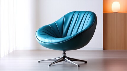 A uniquely designed turquoise armchair stands elegantly within a minimalistic setting, showcasing contemporary design values and a pop of color for modern interiors.