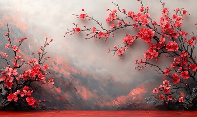 Elegant Cherry Blossom Mockup Artistic Floral Scene