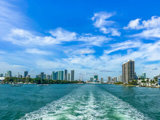 Miami skyline, boat view, Florida, USA