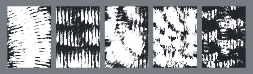 Set of abstract grunge brush stroke textures with hand-drawn lines and stripe patterns for artistic backdrops and design elements. Vector illustration