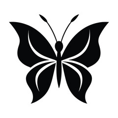 Minimalist Butterfly Silhouette Vector with Geometric Wing Design on White Background.