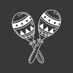 Pair of detailed hand drawn monochrome maracas with ethnic patterns. National symbol of Mexico. Sketch illustration.