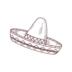 Hand drawn monochrome mexican sombrero hat with ethnic patterns. National symbol of Mexico. Sketch illustration.
