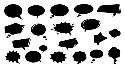 Fototapeta premium Blank speech bubbles collection for communication design. Set of empty speech bubbles includes various shapes and sizes ideal for infographics and presentations.