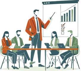 Business team meeting and presentation on marketing and sales strategy for success