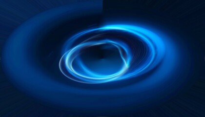 Blue backdrop, blurred circular waves glowing, dark background, illustration. AI