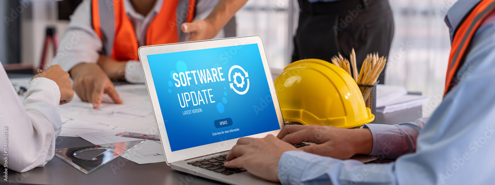 Poster software update on computer for brisk version of device software upgrade