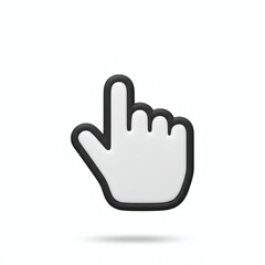 Obraz premium A sleek 3D cursor hand graphic featuring a white hand with a black outline ideal for website design user interface elements and digital projects.