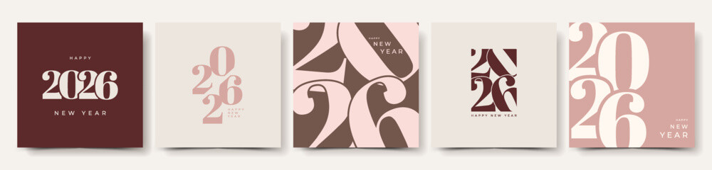 Set of Happy New Year 2026 logo design template with numbers and typography. Elegant minimalist vector illustration for branding, calendar, invitation, greeting card, banner, poster © Svitla