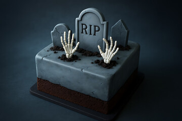 Spooky Halloween Graveyard Cake with Skeleton Hands