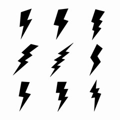 Lightning bolt icons set power energy
