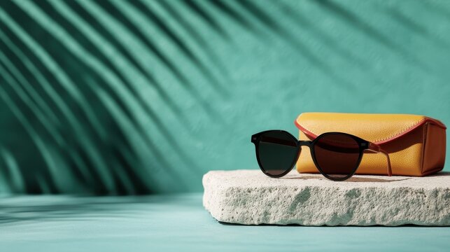 A stylish pair of sunglasses beautifully displayed on a textured surface, symbolizing fashion, summer vibes, and the joy of accessorizing for bright days.
