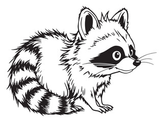Cute Raccoon Black Line Art
